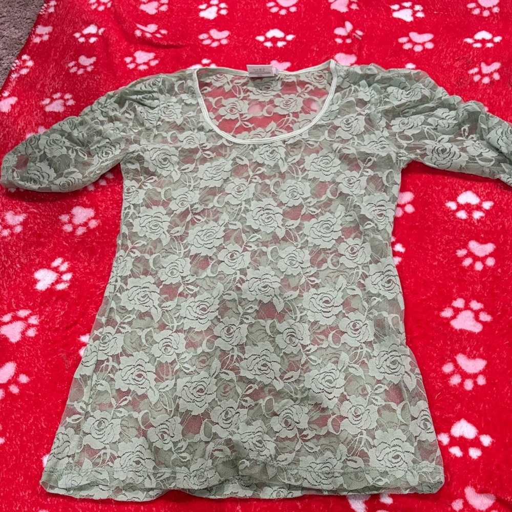 Floral Lace Blouse - Soft Green